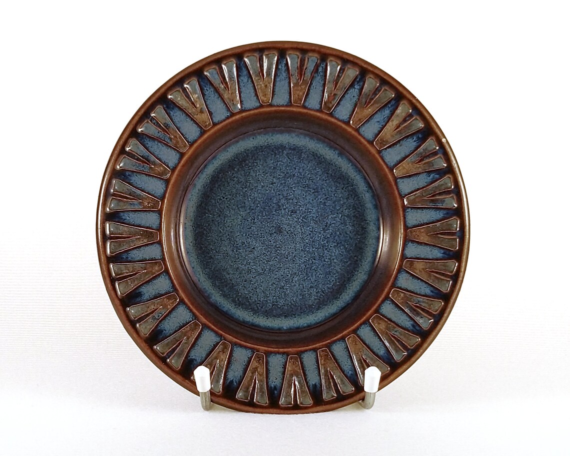 Danish Mid Century Modern 1960s Vtg Søholm Denmark Einar Johansen Blue Glazed Pottery Plate Bowl Scandinavian Ceramic Collectibles